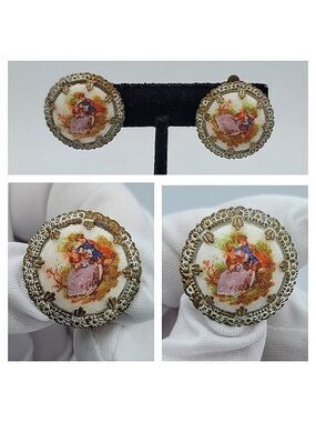 Vintage Germany Courting Couple Clip On Earrings #763
